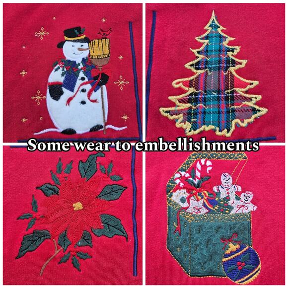 Red Christmas Collared Sweatshirt Size M Snowman Plaid Tree Poinsettia Holiday - Picture 8 of 12